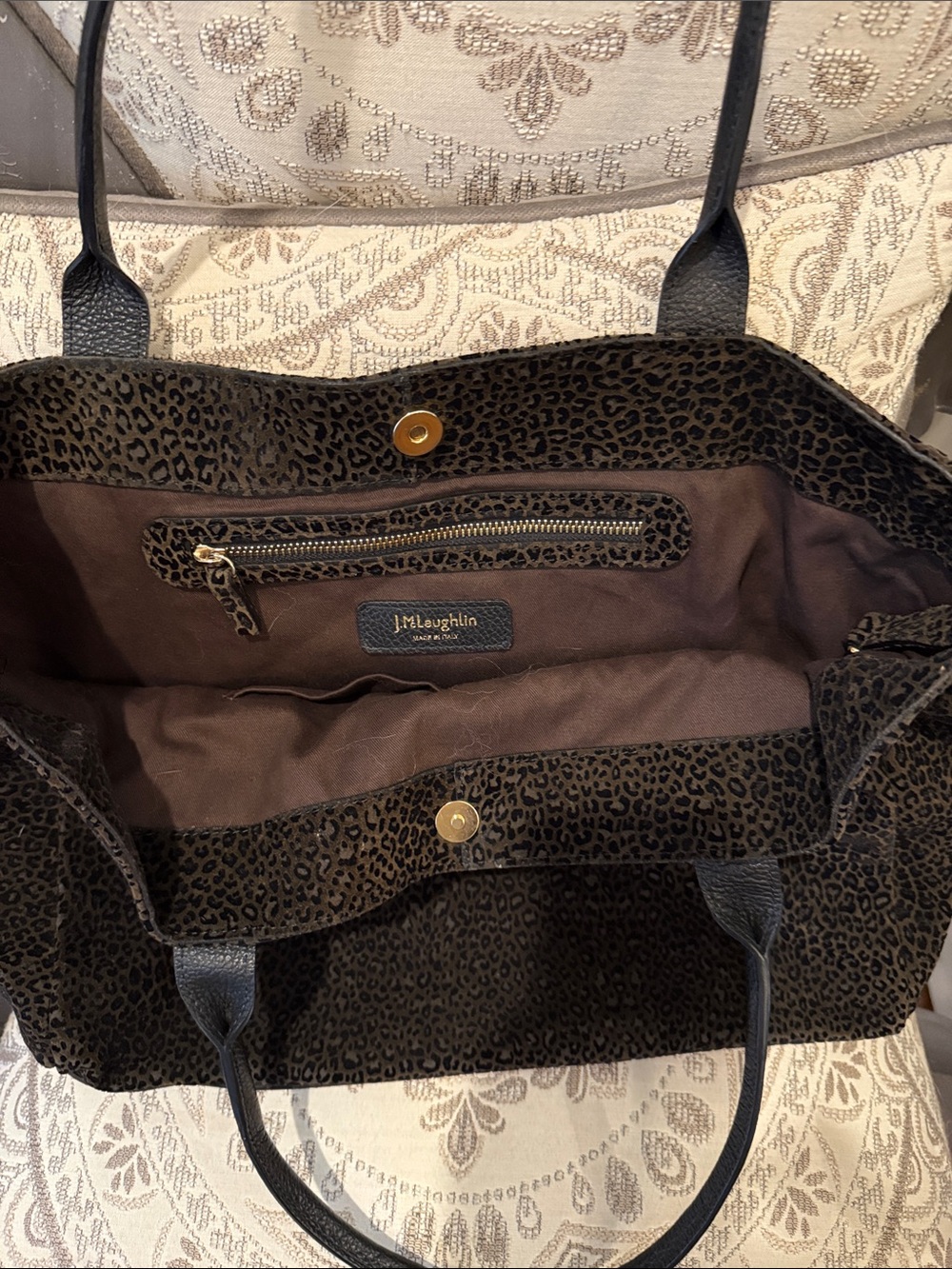 J. McLaughlin Leopard-Print Tote with Black Handles